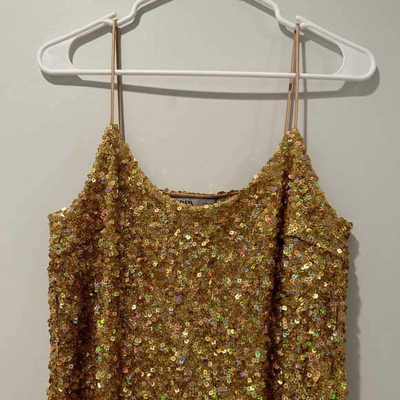 NWOT Zara Gold Square Sequins Midi Slip Dress Size S/M - Picture 3 of 9